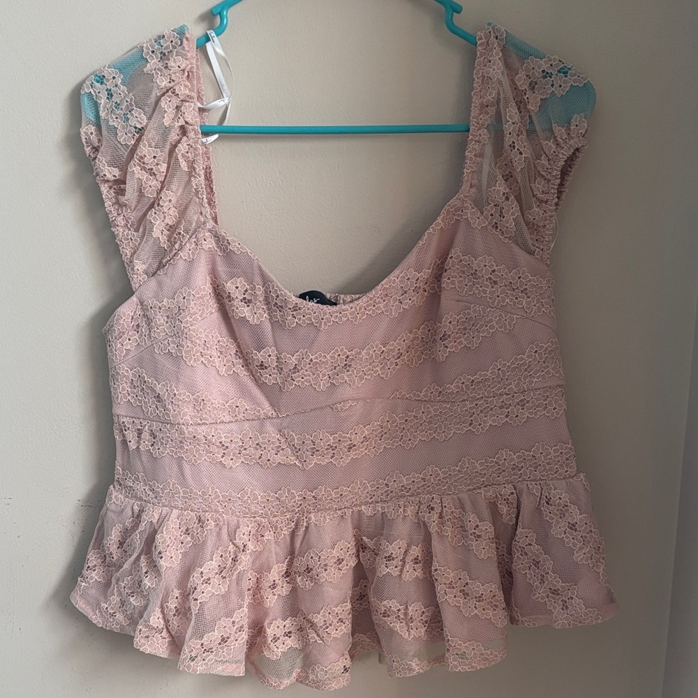 Lulu's Pink Lace Ruffle Top - Picture 2 of 3
